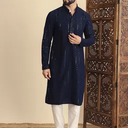 House of Pataudi Embroidered Straight Kurtas-29