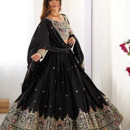 JIHU CULTURE Embroidered Sequinned Semi-Stitched Lehenga & Unstitched Blouse With Dupatta-38