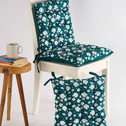 SKANDA FAB 3Pc Green & White Floral Printed 100% Cotton Chair Pad-7