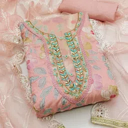 HERE&NOW Floral Printed Beads And Stones Organza Unstitched Dress Material-image-11