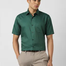 Van Heusen Tartan Checks Checked Spread Collar Short Sleeves Pure Cotton Formal Shirt-picture-36