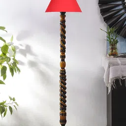 Devansh Red	& Brown Conical Wooden Floor Lamp With Shade image 4