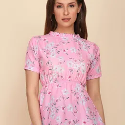 HERE&NOW Women Floral Printed Round Neck Ruffles Empire Top-picture-24