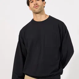 Styli Men Elasticated Cuff and Collar Detail Utility Boxy Sweatshirt With Pocket-image-81