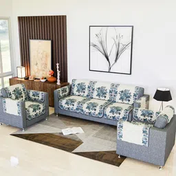 Kuber Industries Blue & White 16 Pieces Floral Printed Cotton 5 Seater Sofa Cover & Arms-image-83