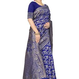 KALINI Ethnic Motifs Zari Silk Blend Handloom Banarasi Saree-picture-39
