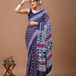 Crafts Moda Floral Pure Cotton Handloom Block Print Saree-46