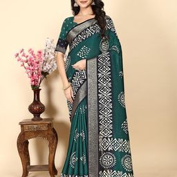 J 6 DESIGNER Ethnic Motifs Zari Art Silk Designer Block Print Saree-5