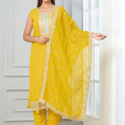 SHREE BALAJI Ethnic Motifs Embroidered Thread Work Kurta With Trousers & Dupatta-image-47