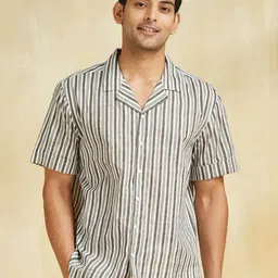 Fabindia Striped Cuban Collar Regular Fit Casual Shirt-image-76
