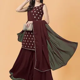 PARROT CREATION Geometric Embroidered Sequinned Georgette Kurti With Sharara And Dupatta-image-73