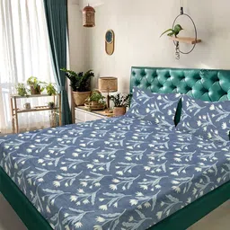 KLOTTHE Blue & White Floral Printed 300 TC King Bedsheet Set 2.5 m x 2.25 m-image-71