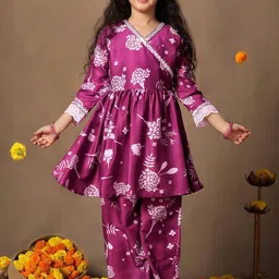 BAESD Girls Floral Printed Angrakha V-Neck A-Line Kurta With Palazzos-37