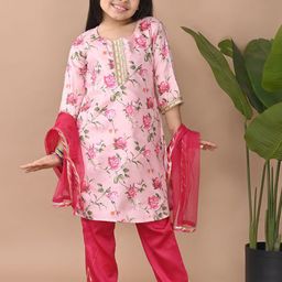 Here&Now X Kinder Kids Girls Floral Printed Regular Sequinned Kurta with Palazzos & With Dupatta-picture-58