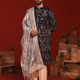 KALPRAAG Ruhit Floral Embroidered Sequinned Mandarin Collar Kurta with Patiala & Dupatta-picture-10