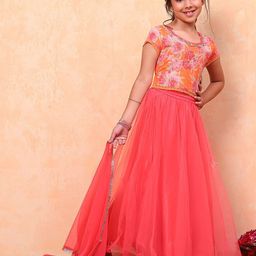 Biba Girls Floral Printed Sequinned Net Ready to Wear Lehenga & Blouse With Dupatta-picture-42
