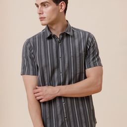 Crocodile Men Vertical Striped Spread Collar Cotton Casual Shirt-image-4