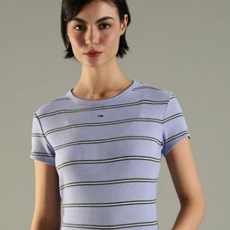 Tommy Hilfiger Women Striped Round Neck Slim Fit T-shirt-picture-24
