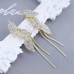 VAGHBHATT Gold-Plated Cubic Zirconia Studded Leaf Shaped Drop Earrings-10