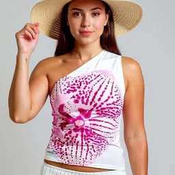 Outzidr Women Abstract Print One Shoulder Crop Top-28