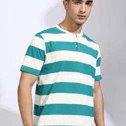 HIGHLANDER Men Striped Henley Neck T-shirt-image-44