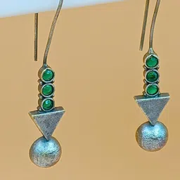 BLACKBOX Artificial Stones Studded Triangular Shaped Oxidised Drop Earrings image 2