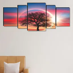 Myntra Elegant Homes Blue & Pink 5 Pieces Tree Sun Floral And Botanical Canvas Wall Art-picture-28