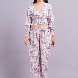 KALINI Abstract Printed V Neck Top & Trousers-32