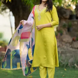 SZN Ethnic Motifs Yoke Design Sequinned Straight Kurta With Trouser & Dupatta-picture-45