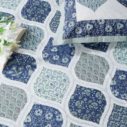 Rajasthan Decor Blue Floral 210 TC Cotton Super King Bedsheet Set 2.50 m x 2.70 m-picture-34
