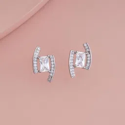Kushal's Fashion Jewellery Rhodium-Plated Geometric Zircon Studded Studs-22