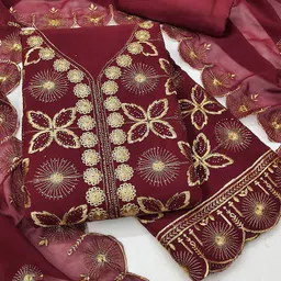 HERE&NOW Floral Embroidered Zari Georgette Unstitched Dress Material-image-38