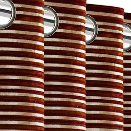 Saral Home Red & Off White Set of 2 Striped Black Out Window Curtain-11