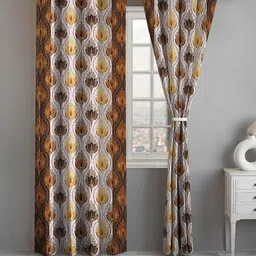 Lunar Days Brown Set of 2 Floral Room Darkening Door Curtain-17