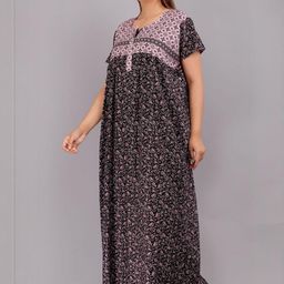 AAKARSHANA CREATION Pink Pure Cotton Maxi Printed Nightdress-image-61