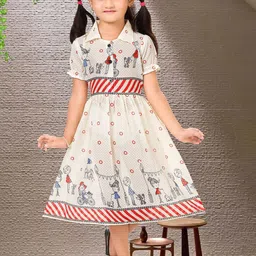 KAARIGARI Girls Shirt Collar Fit and Flare Midi Dress-image-66