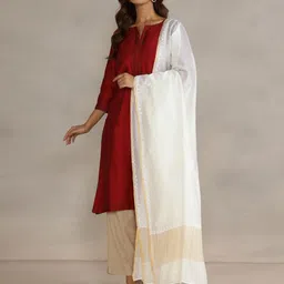 Fabindia Floral Embroidered Chikankari Cotton Silk Dupatta-44