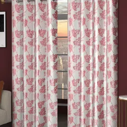 Aura White & Pink Set of 2 Floral Door Curtain-image-54