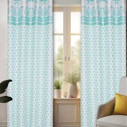 REYANSH DECOR Turquoise Blue Set of 2 Floral Room Darkening Long Door Curtain-picture-20