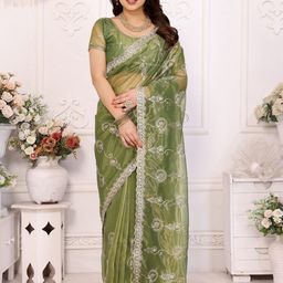 Ambuja International Floral Embroidered Pure Chiffon Saree-image-70