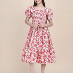 PTVIZE Floral Print Puff Sleeve Crepe Fit & Flare Midi Dress-image-49