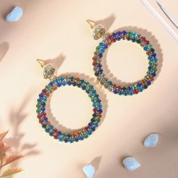 StyleCast Gold-Plated Rhinestone Studded Circular Drop Earrings-image-16