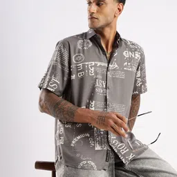 BS BLUE SQUAD Men India Slim Tailored Fit Typography Printed Spread Collar Casual Shirt-image-75