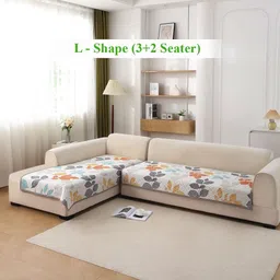 HOKIPO White & Grey Printed Polyester 2 Piece Sofa Cover-picture-24