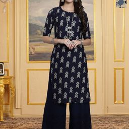 HERE&NOW Pack Of 2 Printed Round Neck Straight Kurtas-picture-35