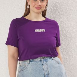 Trendyol Women Plus Size Solid Round Neck Cotton T-shirt-image-99