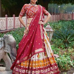 APNISHA Printed Foil Print Ready to Wear Lehenga & Unstitched Blouse With Dupatta-2