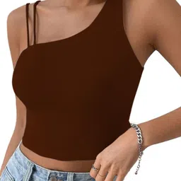classy fashion One Shoulder Cotton Crop Top-image-79
