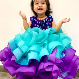 Li & Li Boutique Girls Gown with Fluffy Layered Netted Bottom & HandCrafted Purple Flowers-31