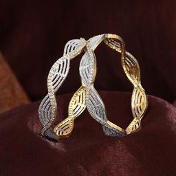 Estele Set Of 2 Gold & Rhodium Plated Crystals-Studded Bangles-0